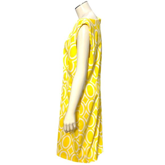 Alyx Yellow Geometric Sheath Dress Sleeveless Retro Graphic Print Size 14 - Picture 4 of 15